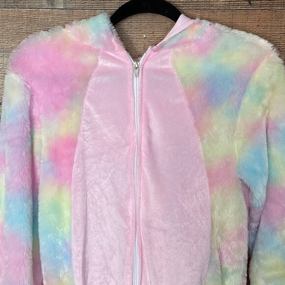 Spirit Unicorn Hooded Plush Union Suit Faux Fur Tail Halloween Costume SZ Large - Picture 2 of 11